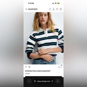 NWT Mango Navy and Green Striped Polo